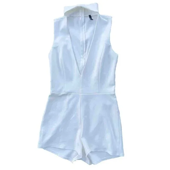 Blanc Women’s White Knit Cutout Mock Neck Romper Size M - Picture 5 of 7